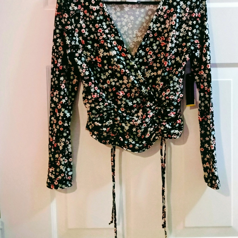 No Boundaries Floral Wrap Blouse - Black and White